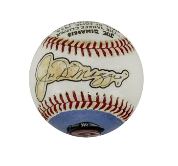 Joe DiMaggio Autographed Hand Painted Baseball w/ Career Stats
